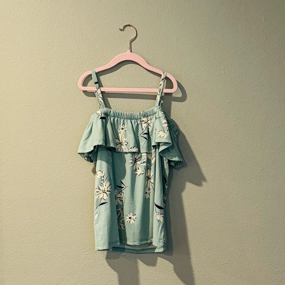 Bixby Nomad light blue floral cold shoulder short sleeve top